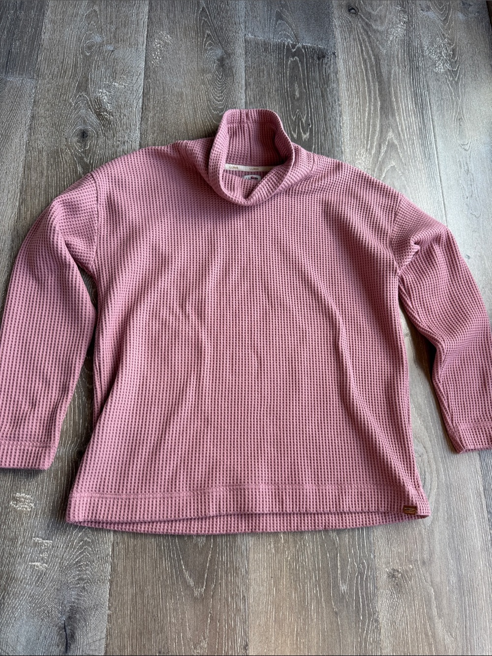 L.L. Bean Dusty Rose Waffle Turtleneck Sweater 0659